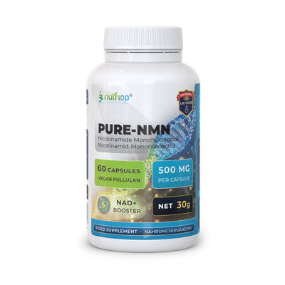 Nutriop Longevityยฎ Pure-NMN Nicotinamide Mononucleotide Extreme Potency 500mg Capsules (x60) - 30 Grams