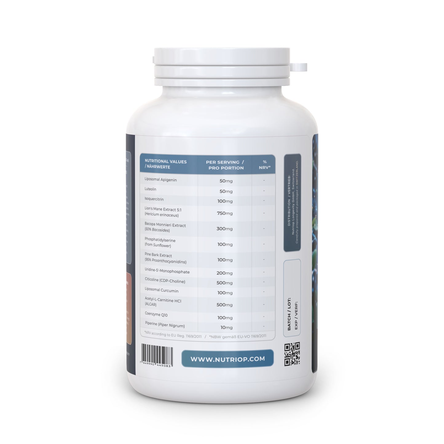 Bio-Enhanced Nutriop Longevity® COGNIPRIME® - 13 Premium Nootropics - 2860mg per serving (x30)