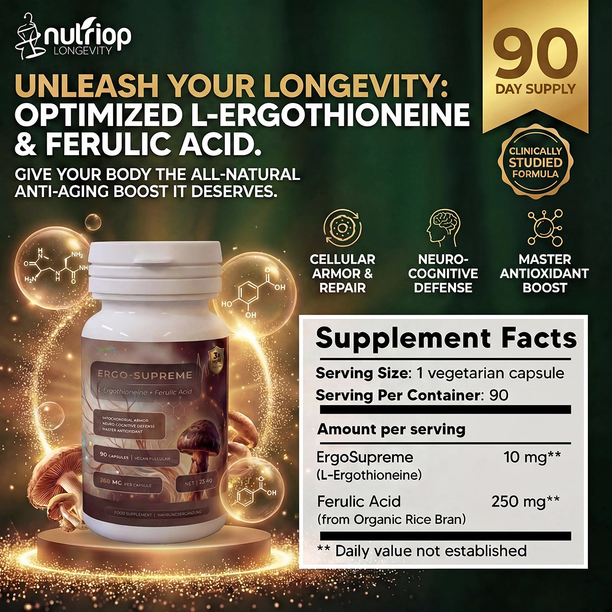 Biofermentiertes Nutriop Longevity® ERGO-SUPREME - 10 mg pro Portion - 30 Portionen