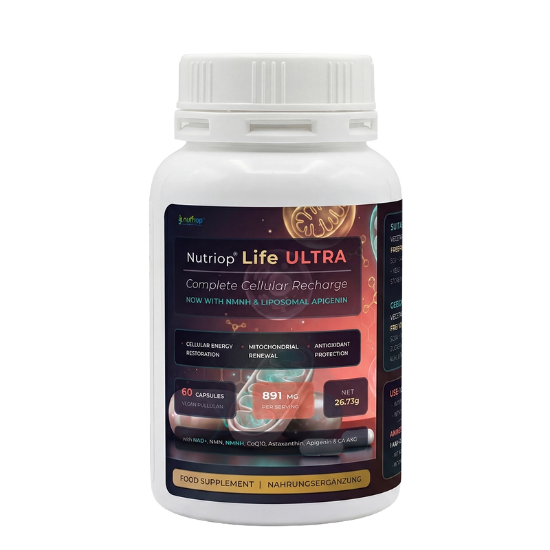Bio-Enhanced Nutriop Longevity® Life ULTRA med NADH, NAD+, CQ10, ASTAXANTHIN og CA-AKG - 791 mg pr. portion (x30)