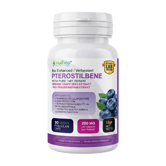 Nutriop® พีโตรสทิลบีน Extreme + สารสกัดจากเมล็ดองุ่น — ตัวกระตุ้น SIRT1 ที่ดูดซึมได้ดี (90 แคปซูล)