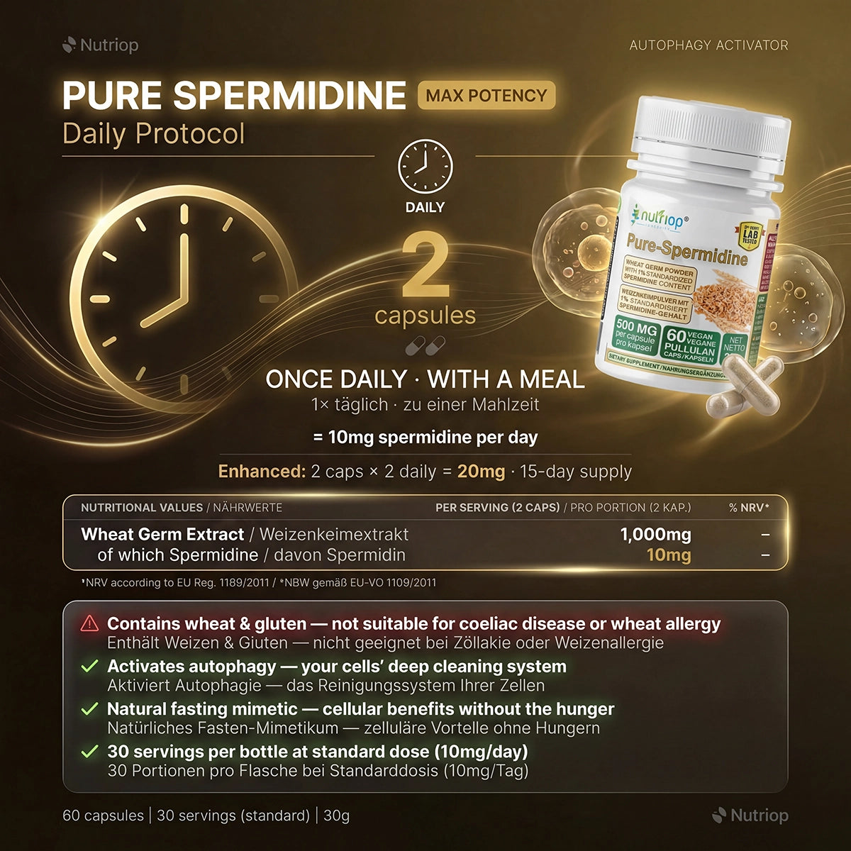 Nutriop® Reines Spermidin - Maximale Potenz - 10mg - 30 Portionen