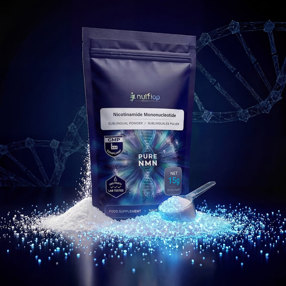 Nutriop Longevity® PURE-NMN Mononucleótido de nicotinamida de potencia extrema en polvo sublingual - 15 gramos