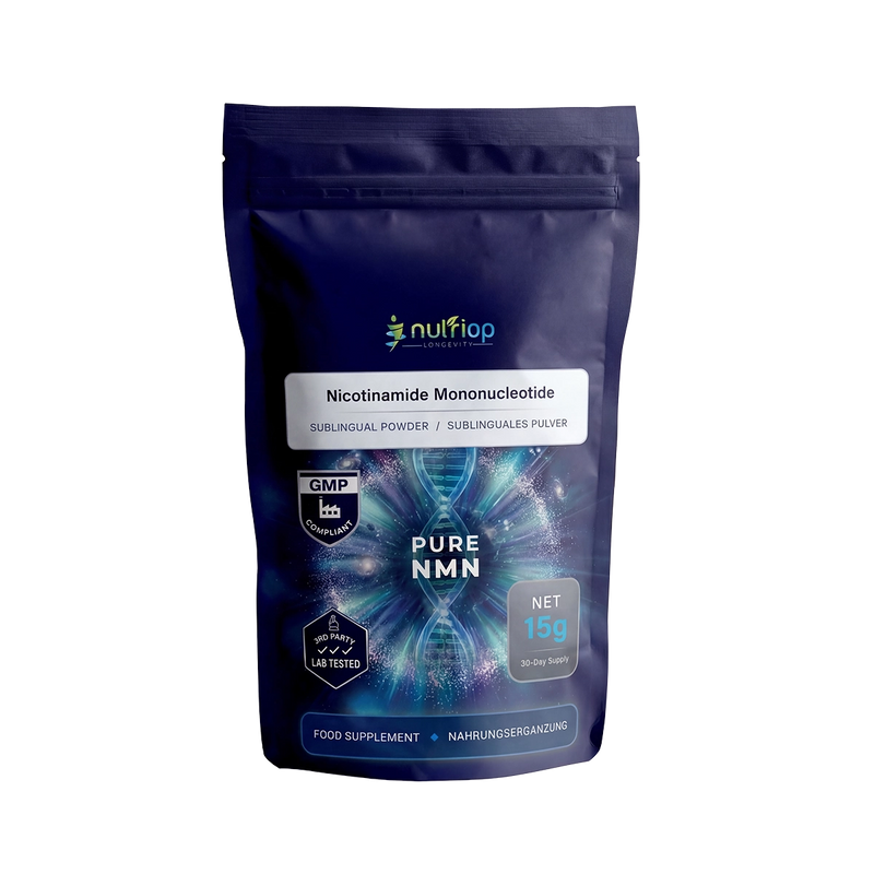Nutriop Longevity® PURE-NMN Mononucleótido de nicotinamida de potencia extrema en polvo sublingual - 15 gramos