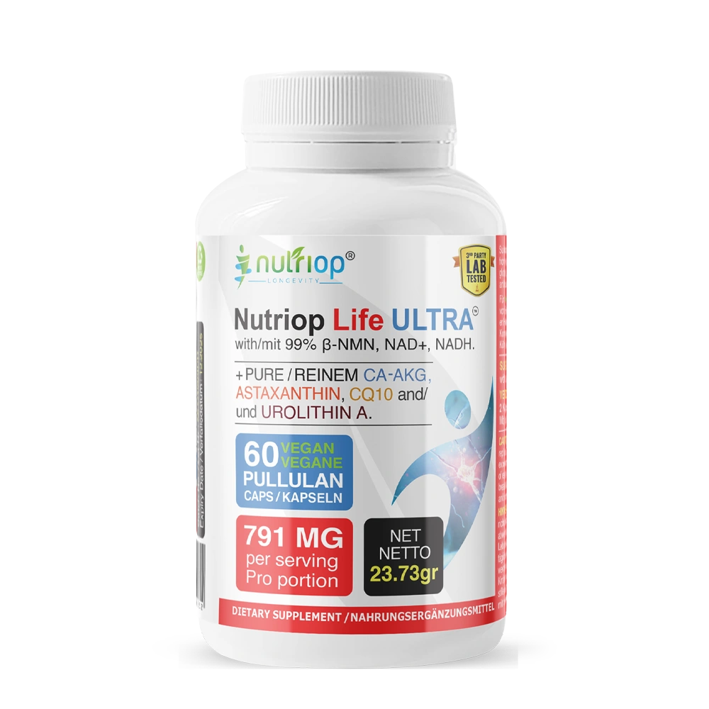 Bio-Enhanced Nutriop Longevity® Life ULTRA with NADH, NAD+, CQ10, ASTAXANTHIN and CA-AKG - 791mg per serving (x30)