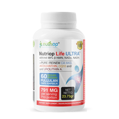 Bio-Enhanced Nutriop Longevity® Life ULTRA with NADH, NAD+, CQ10, ASTAXANTHIN and CA-AKG - 791mg per serving (x30)