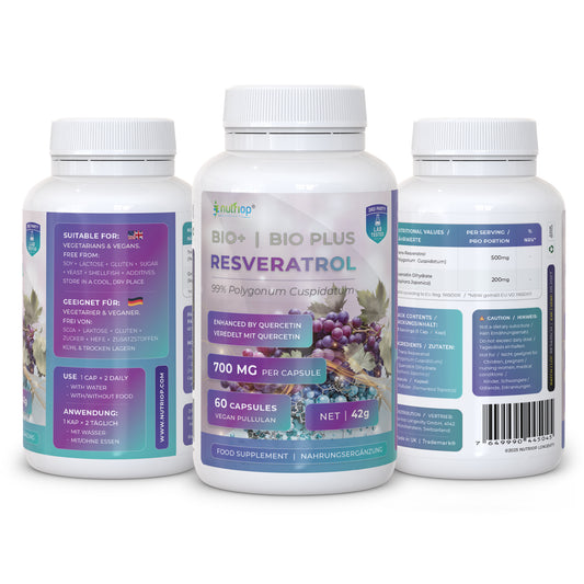 Bioförstärkt Nutriop Longevity® Resveratrol med rent quercetin - 700 mg kapslar (x60)