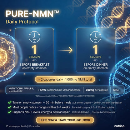 Nutriop Longevity® Pure-NMN Nicotinamide Mononucleotide Extreme Potency 500mg Capsules (x30) - 15 Grams