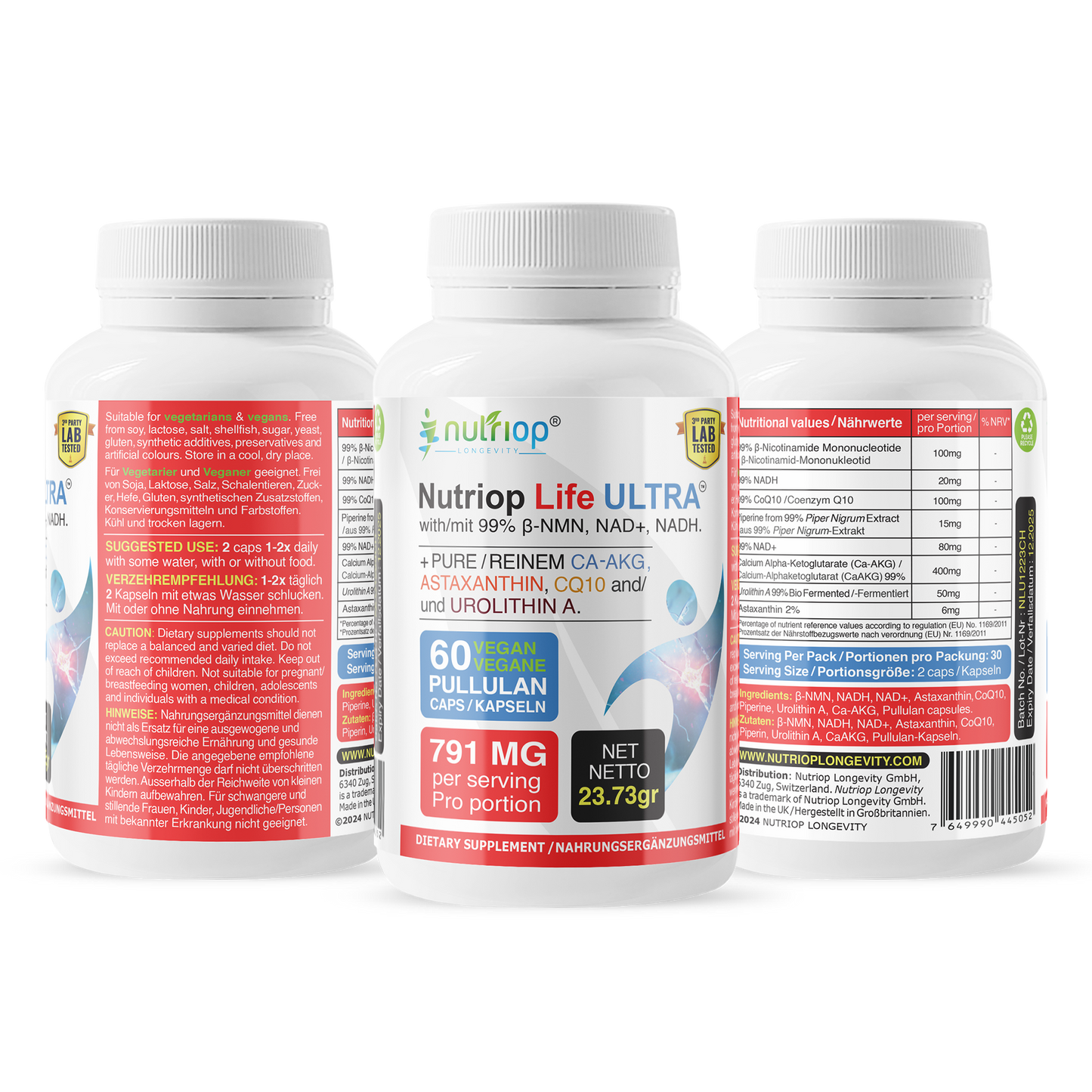 Bio-Enhanced Nutriop Longevity® Life ULTRA with NADH, NAD+, CQ10, ASTAXANTHIN and CA-AKG - 791mg per serving (x30)