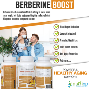 Nutriop Longevity® Berberina HCL Bio-Realçada com Piperina Orgânica Pura e Extrato de Semente de Uva - 865mg por dose (x45)