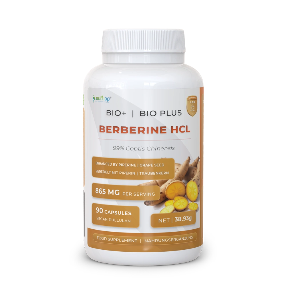 Nutriop® Bio-Enhanced Berberine HCL 865 mg – Metabolisk AMPK-aktivator fra to kilder (90 kapsler)