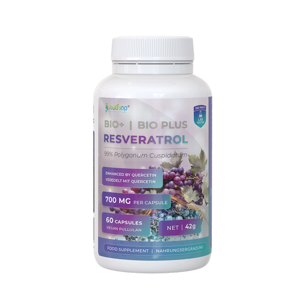 كبسولات Bio-Enhanced Nutriop Longevity® Resveratrol مع Pure Quercetin - 700mg (عدد 60)
