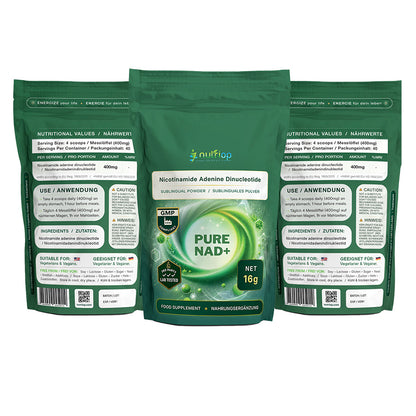 Nutriop Longevity® PURE-NAD+, Nicotinamide Adenine Dinucleotide - Extreme Potency sublingual powder -16 grams