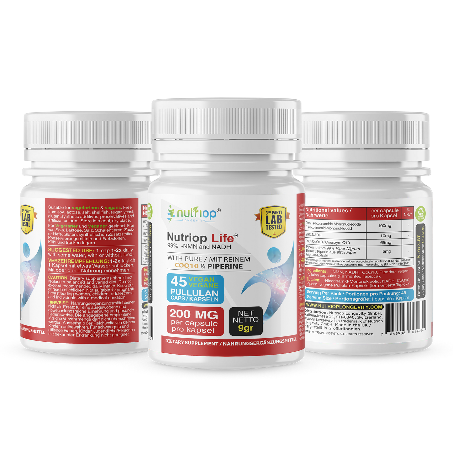 Bio-Enhanced Nutriop Longevity® Life with NADH, NMN and CQ10- Extra Strong - 45 caps