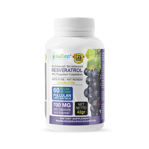 Image of Bio-Enhanced Nutriop Longevity® Resvératrol avec Pure Quercétine - Capsules de 700mg (x60)