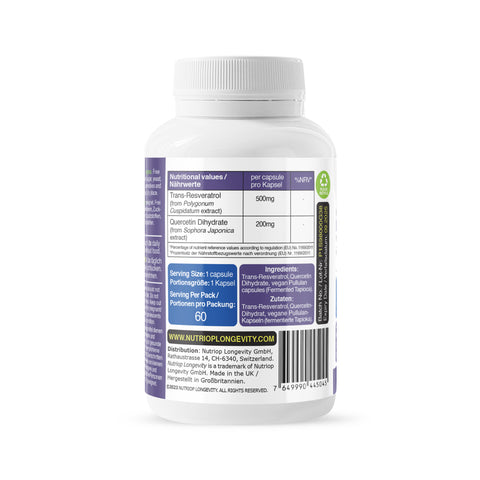 Image of Bio-Enhanced Nutriop Longevity® Resvératrol avec Pure Quercétine - Capsules de 700mg (x60)