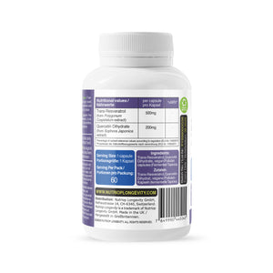 Bioförstärkt Nutriop Longevity® Resveratrol med rent quercetin - 700 mg kapslar (x60)