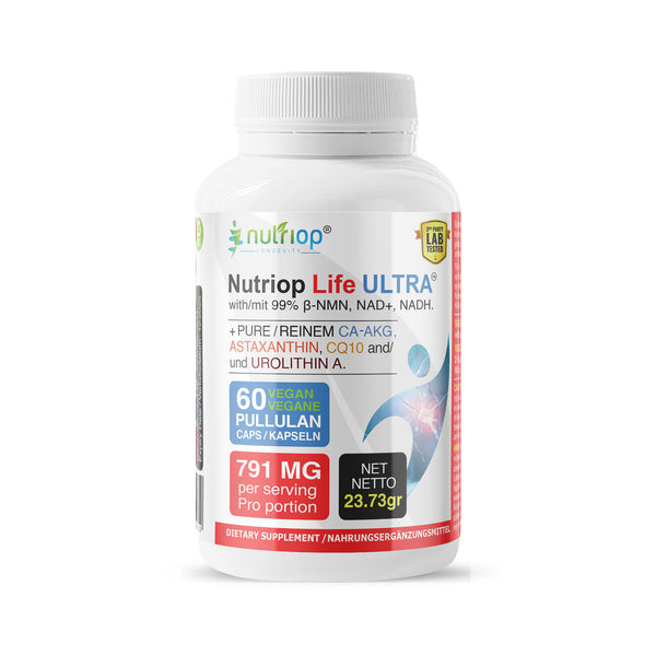 Bio-Enhanced Nutriop Longevity® Life ULTRA con NADH, NAD+, CQ10, ASTAXANTINA e CA-AKG - 791mg per porzione (x30)