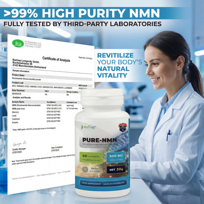 Nutriop Longevity® Pure-NMN Nicotinamide Mononucleotide Extreme Potency 500mg Capsules (x60) - 30 Grams