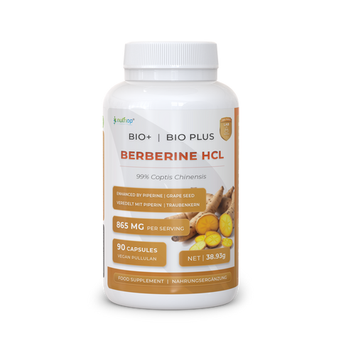 Image of Nutriop Longevity® Berberina HCL Bio-Optimizada con Piperina Orgánica Pura y Extracto de Semilla de Uva - 865mg por porción (x45)