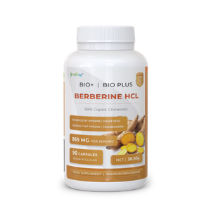 Nutriop Longevity® Berberina HCL Bio-Optimizada con Piperina Orgánica Pura y Extracto de Semilla de Uva - 865mg por porción (x45)