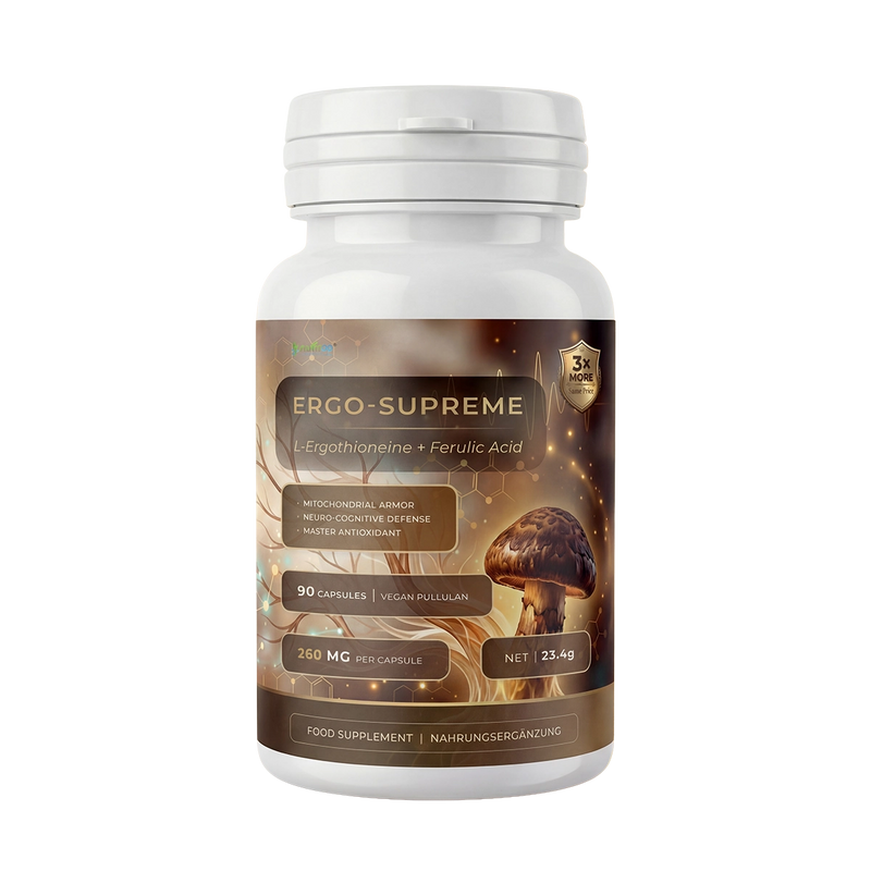 Nutriop® ERGO-SUPREME — Biofermenteret L-ergothionein og ferulinsyre (90 kapsler)