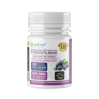 Nutriop® Pterostilbene Extreme + druvkärnextrakt — SIRT1-aktivator med hög absorption (90 kapslar)