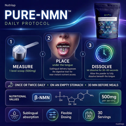 Nutriop Longevity® PURE-NMN Mononucleótido de nicotinamida de potencia extrema en polvo sublingual - 15 gramos