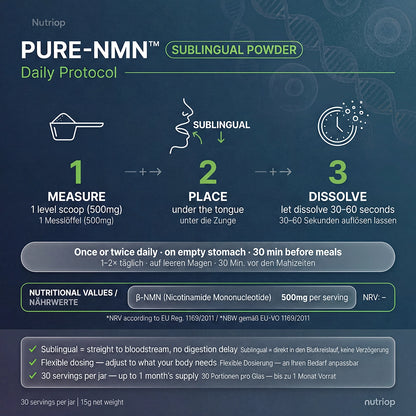 Nutriop Longevity® PURE-NMN Nicotinamide Mononucleotide Extreme Potency sublingual powder -15 grams