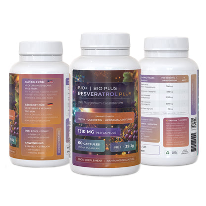Bio-Enhanced Nutriop Longevity® Resveratrol PLUS with Pure Quercetin, Fisetin, Curcumin and Piperine - 1310mg per serving (x30)