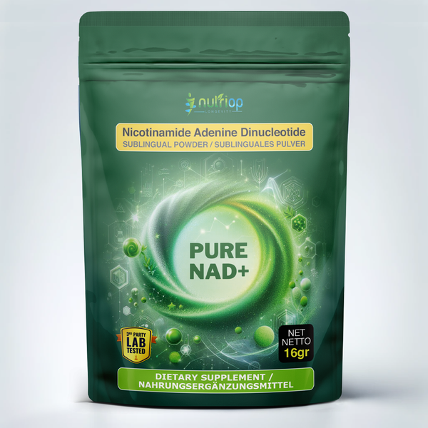 Nutriop Longevity® PURE-NAD+, Nicotinammide Adenina Dinucleotide - Polvere sublinguale ad estrema potenza - 16 grammi