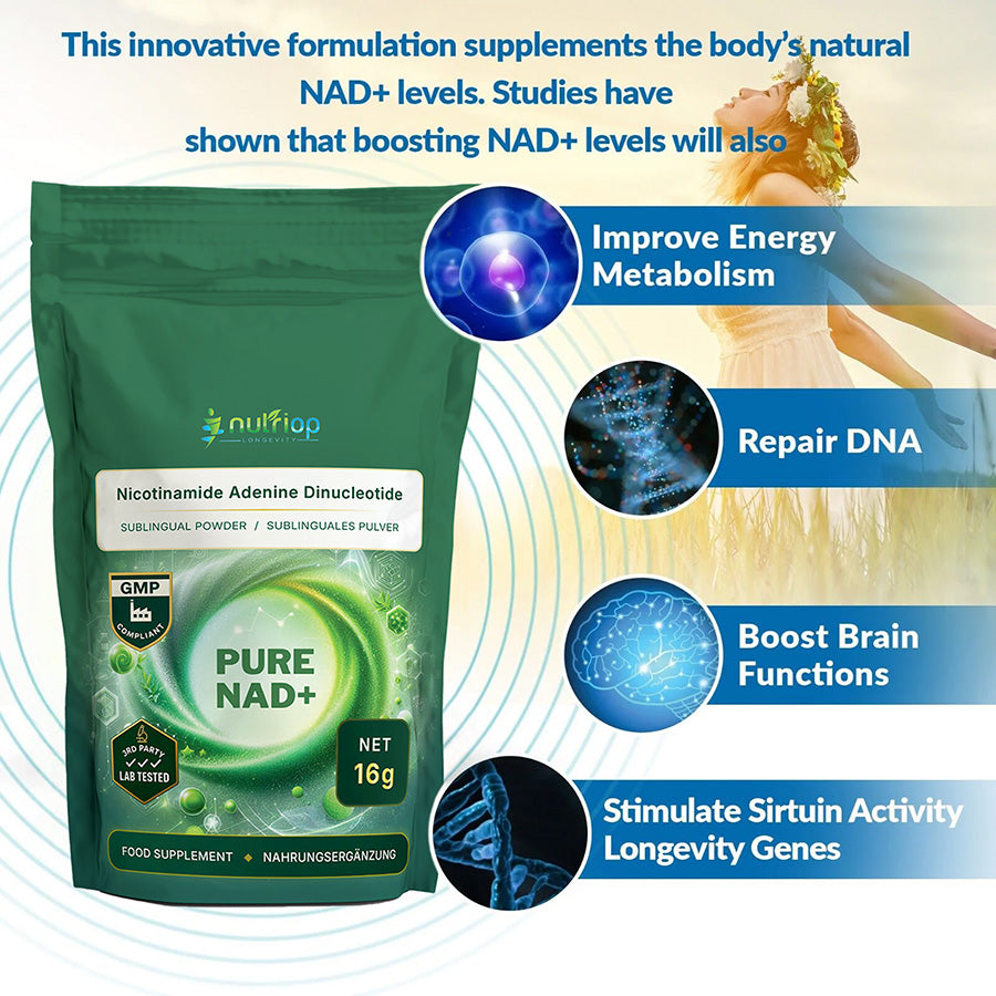 Nutriop Longevity® PURE-NAD+, Nicotinamide Adenine Dinucleotide - Extreme Potency sublingual powder -16 grams