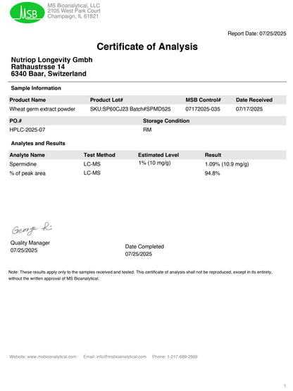 Nutriop® Pure Spermidine - Max Potency -10mg - 30 servings