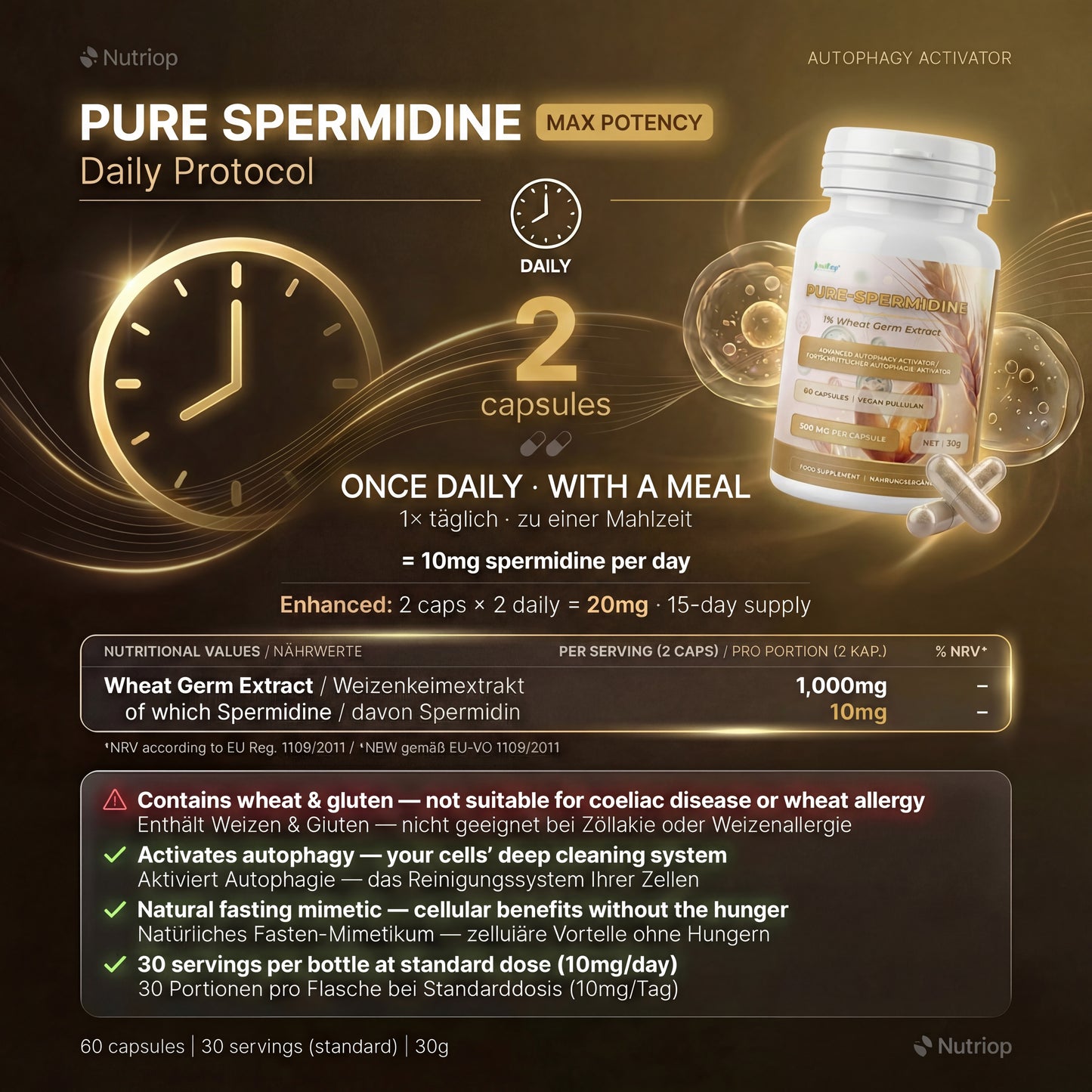 Nutriop® Pure Spermidine 10mg — Advanced Autophagy Activator (60 Capsules)