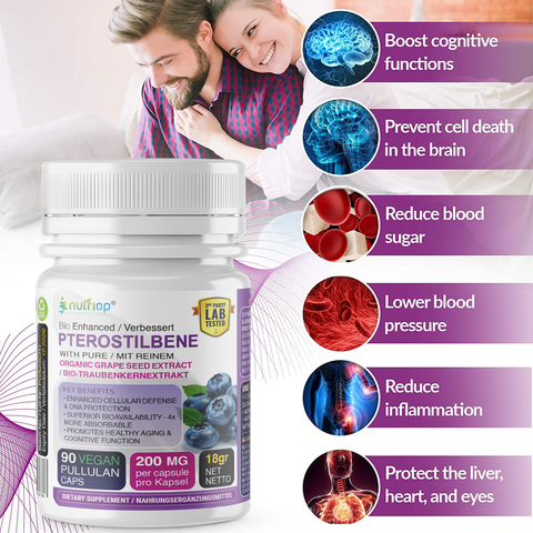 Image of Nutriop Longevity® Pterostilbene Extreme with 100% Pure Organic Grape Seed Extract - 100mg Capsules (x90)