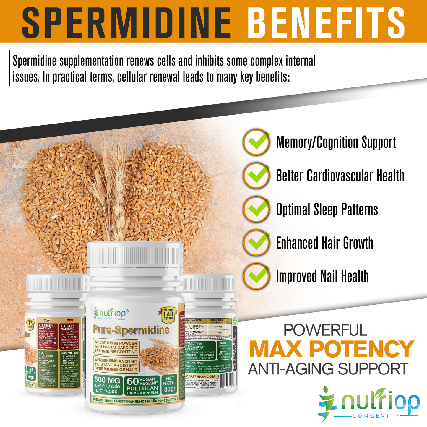 Nutriop® Pure Spermidine - Max Potency -10mg - 30 servings