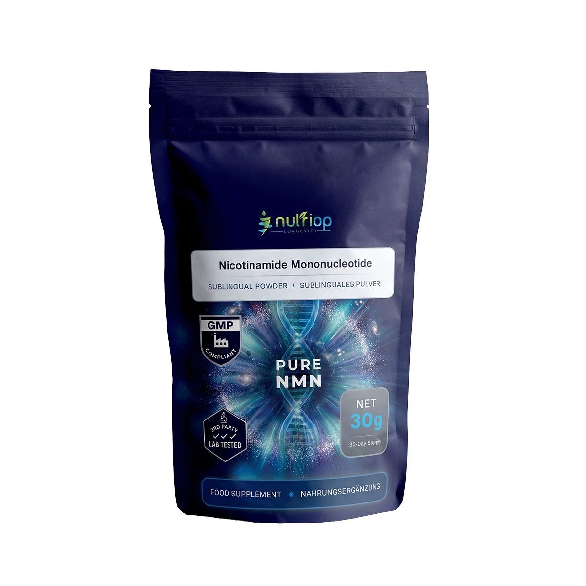 مسحوق تحت اللسان عالي الفعالية Nutriop Longevity® PURE-NMN نيكوتيناميد مونونوكليوتيد - 30 جرام