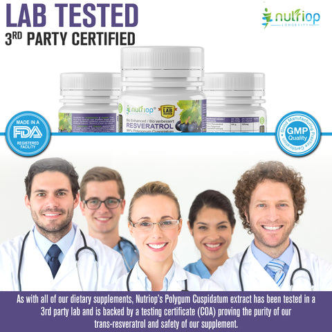 Image of Bioförstärkt Nutriop Longevity® Resveratrol med rent quercetin - 500 mg kapslar (x45)