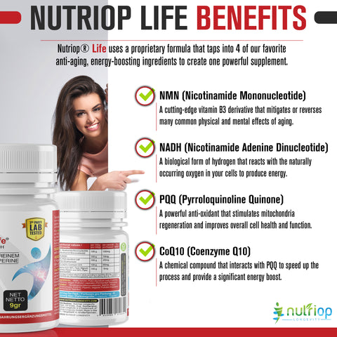 Image of Bio-Enhanced Nutriop Longevity® Life with NADH, NMN and CQ10- Extra Strong - 45 caps