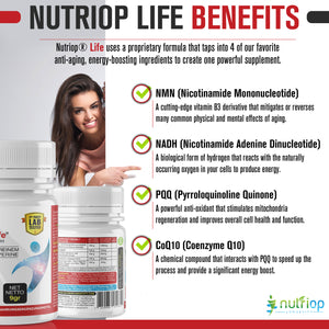 Bio-Enhanced Nutriop Longevity® Vida com NADH, NMN e CQ10 - Extra Forte - 45 cápsulas