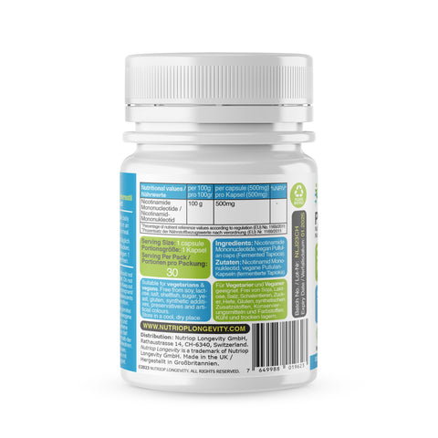 Image of Nutriop Longevity® Pure-NMN Nicotinamide Mononucléotide Extrême Puissance 500mg Gélules (x30) - 15 Grammes