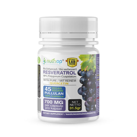 Image of Bioförstärkt Nutriop Longevity® Resveratrol med rent quercetin - 500 mg kapslar (x45)