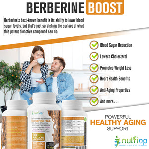 Nutriop Longevity® Bio-Enhanced Berberine HCL with Pure Organic Piperine and Grape Seed Extract - 865mg per serving (x45)