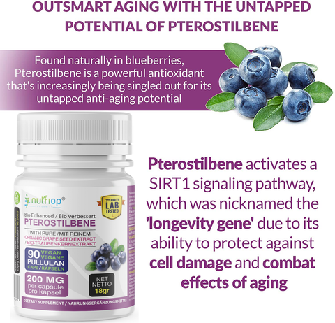 Image of Nutriop Longevity® Pterostilbene Extreme com Extrato de Semente de Uva Orgânico Puro a 100% - Cápsulas de 100mg (x90)