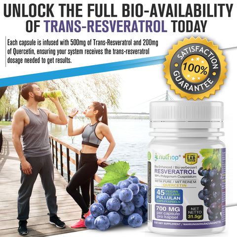 Image of Bio-Enhanced Nutriop Longevity® Resveratrol with Pure Quercetin - 500mg Capsules (x45)